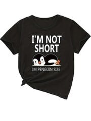 Хлопковая футболка с веселой надписью Я не маленький, я размера пингвина, черная цена и информация | Футболка Мы здесь | pigu.lt