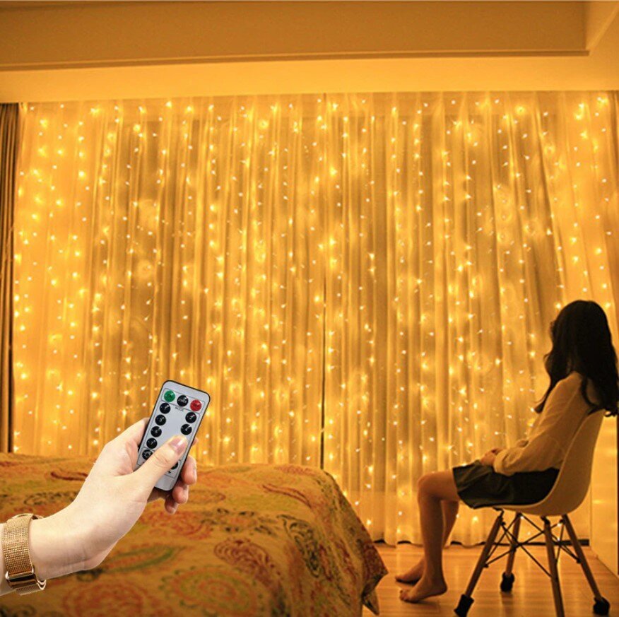 Klėdinė girlianda juosta užuolaida, 300 LED, 3 m x 3 m цена и информация | Girliandos | pigu.lt