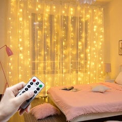 LED-лента - занавеска на Рождество, занавеска с пультом от USB, желтaq, 3x3 м цена и информация | Гирлянды | pigu.lt
