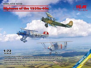 Klijuojamas modelis ICM 72210 Biplanes of the 1930s and 1940s Не-51A-1, Ki-10-II, U-2/Po-2VS 1/72 kaina ir informacija | Klijuojami modeliai | pigu.lt