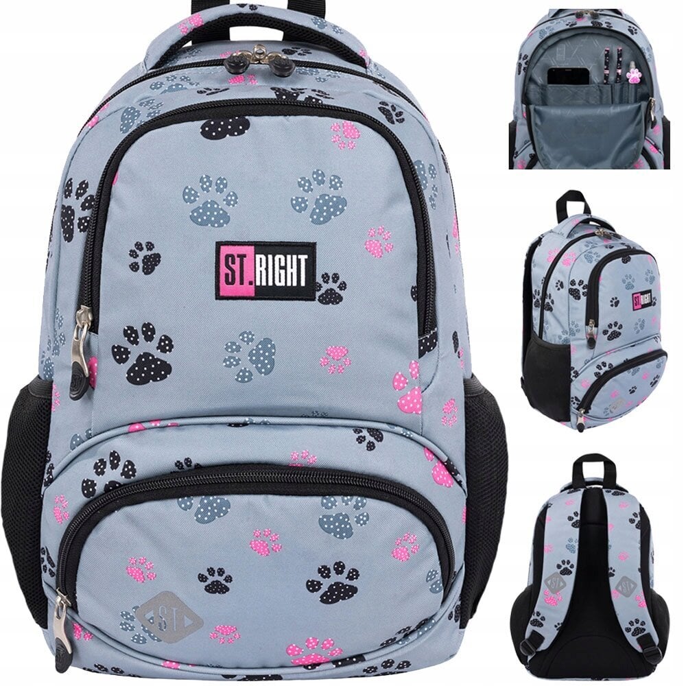 Mokyklinė kuprinė St.Right BP-71 Paws 652981, 14 l, 38x26,5x16 cm kaina ir informacija | Kuprinės mokyklai, sportiniai maišeliai | pigu.lt