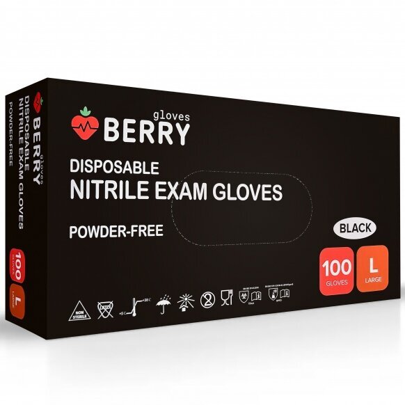 Vienkartinės nitrilinės pirštinės Berry Black, L dydis, 10 x 100 vnt. kaina ir informacija | Pirmoji pagalba | pigu.lt
