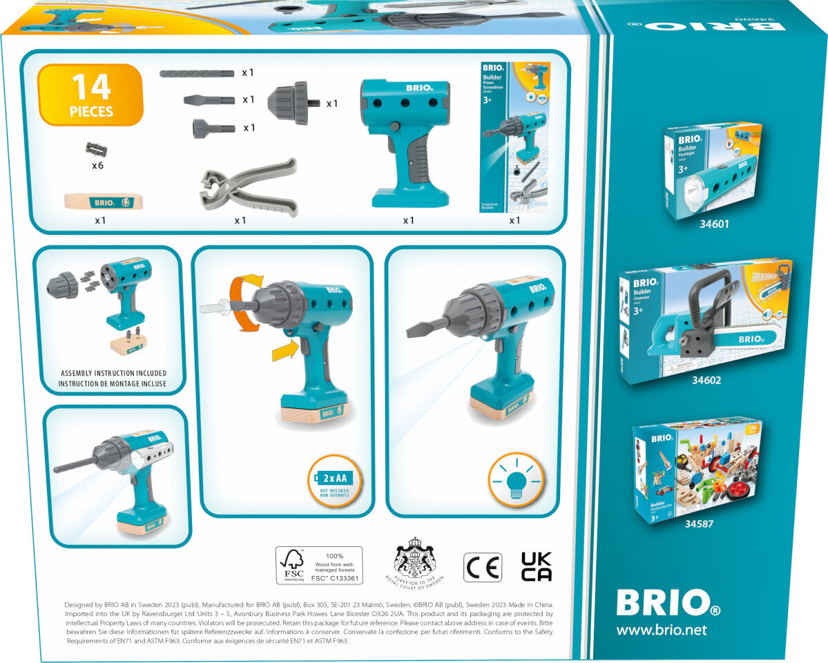 Žaislinis atsuktuvas BRIO Builder 34600 kaina ir informacija | Žaislai berniukams | pigu.lt