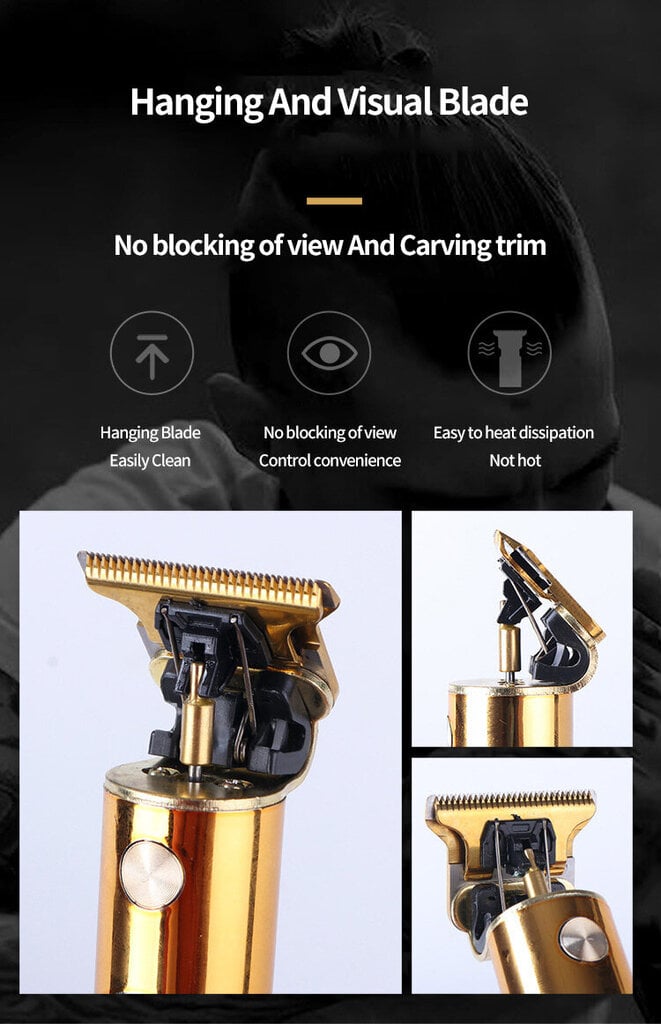 Metalinė belaidė plaukų ir barzdos kirpimo mašinėlė-skutimosi mašinėlė LIVMAN VINTAGE T9, su LCD ekranu kaina ir informacija | Plaukų kirpimo mašinėlės | pigu.lt