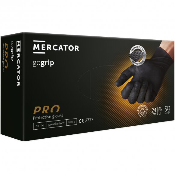 Nitrilo pirštinės Mercator GoGrip Black, XXL dydis, 50vnt. цена и информация | Darbo pirštinės | pigu.lt