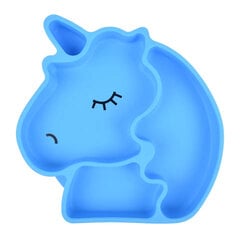 Silikoninė lėkštė su siurbtuku Unicorn, mėlyna kaina ir informacija | Kūdikių indai, indeliai pienui ir įrankiai | pigu.lt
