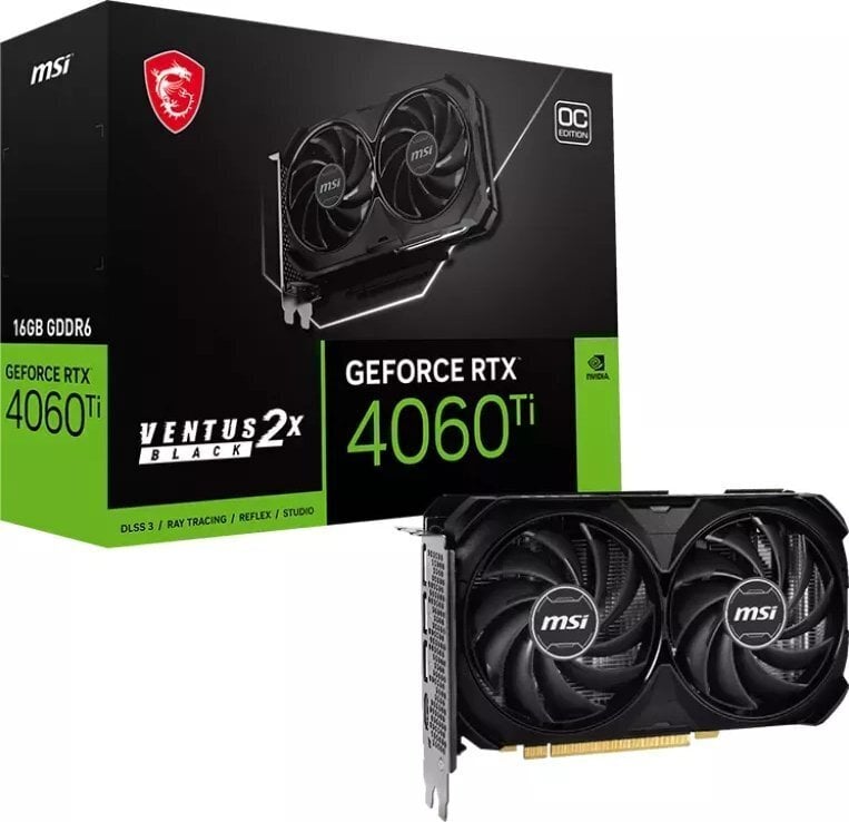 MSI GeForce RTX 4060 Ti Ventus 2X Black 16G OC цена и информация | Vaizdo plokštės (GPU) | pigu.lt