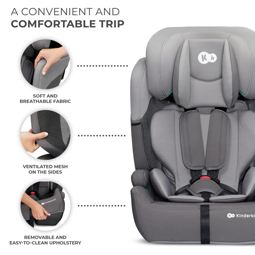 Automobilinė kėdutė Kinderkraft Comfort Up i-Size, 9-36 kg, grey kaina ir informacija | Autokėdutės | pigu.lt