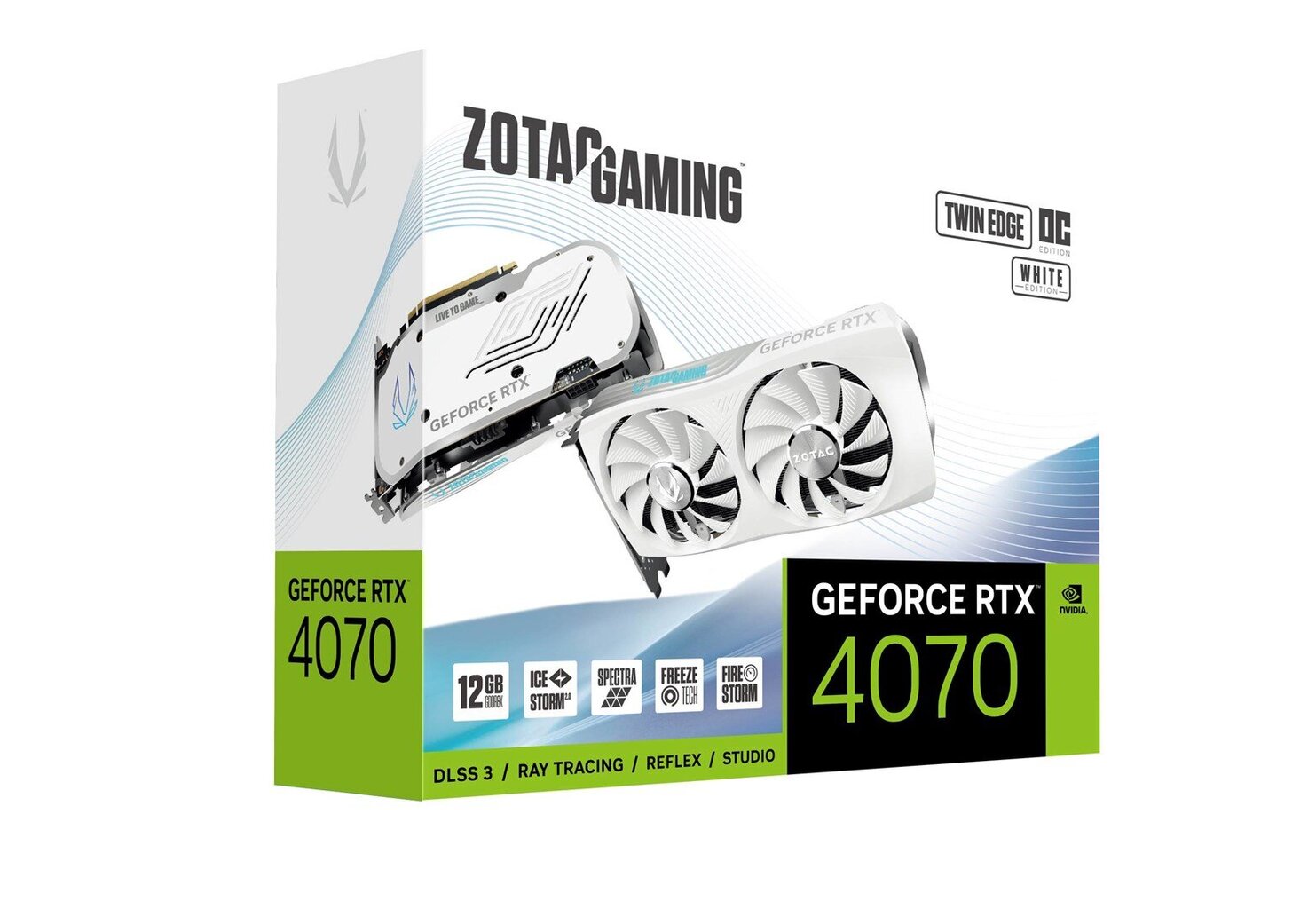 Zotac Gaming GeForce RTX 4070 Twin Edge OC White Edition (ZT-D40700Q-10M) kaina ir informacija | Vaizdo plokštės (GPU) | pigu.lt