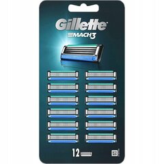 Skutimosi galvutės Gillette Mach 3, 12 vnt. kaina ir informacija | Skutimosi priemonės ir kosmetika | pigu.lt