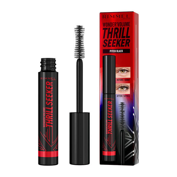 Blakstienų tušas Rimmel Wonder Volume Thrill Seeker, Black, 8 ml kaina ir informacija | Akių šešėliai, pieštukai, blakstienų tušai, serumai | pigu.lt