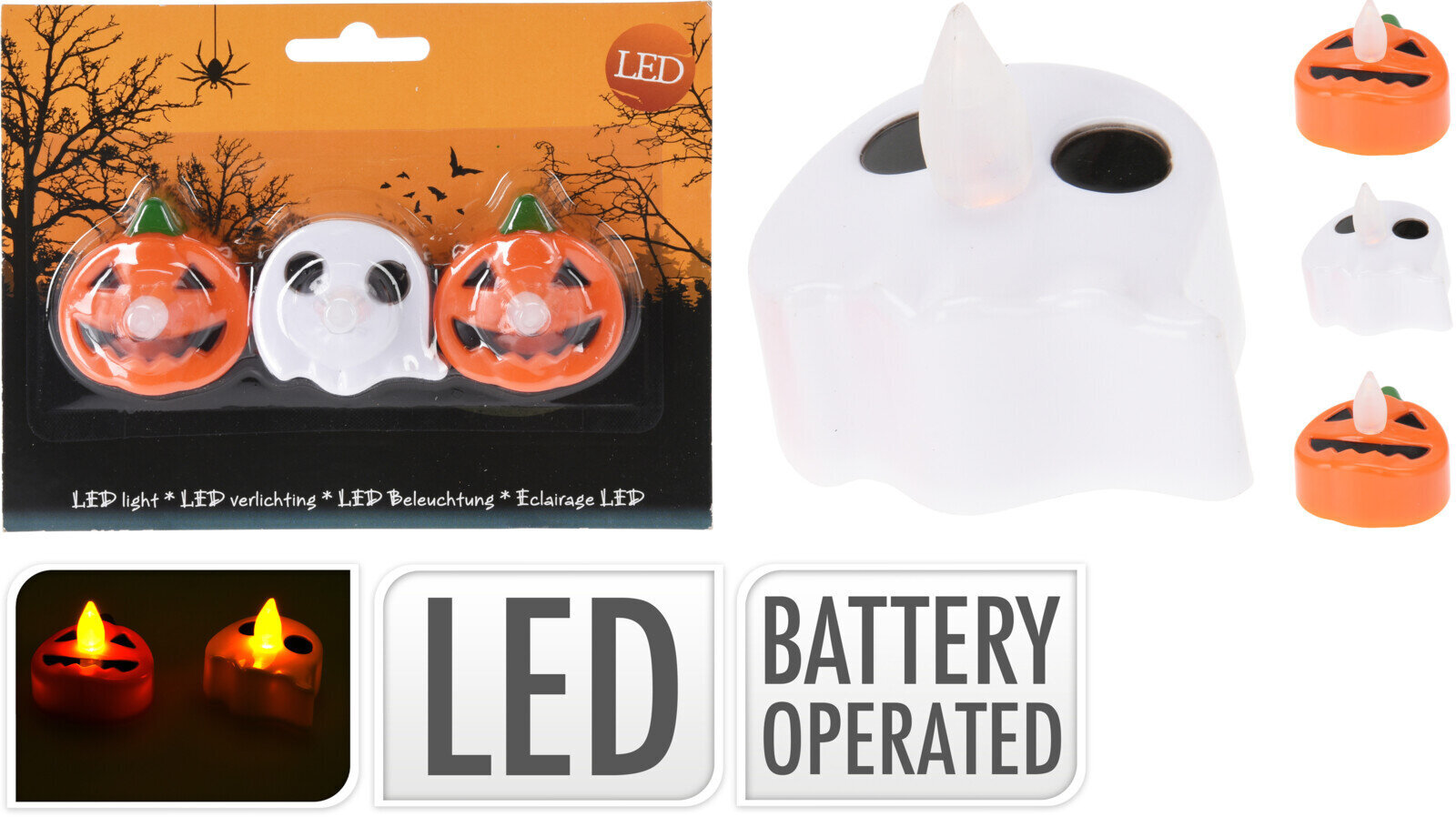 LED šviestuvų rinkinys Halloween 3 vnt. kaina ir informacija | Dekoracijos šventėms | pigu.lt