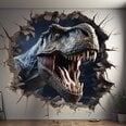 3D Стикер с Динозаврами на Стену - Виниловый Декор с Эффектом Разбитого Иллюзии - Оконное Отверстие с Динозавром - 130 x 130 см