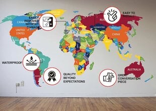 Виниловая наклейка на стену Большая оранжевая карта мира и стран Декор интерьера - 140 х 76 см цена и информация | Интерьерные наклейки | pigu.lt