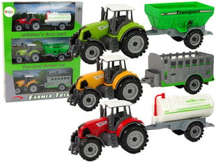 Тракторы с прицепами, набор 3 цвета цена и информация | Игрушки для мальчиков | pigu.lt