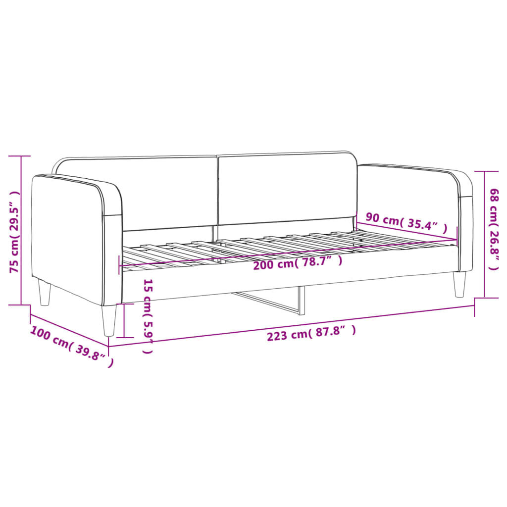 Sofa-lova vidaXL, 90x200 cm, pilka kaina ir informacija | Lovos | pigu.lt