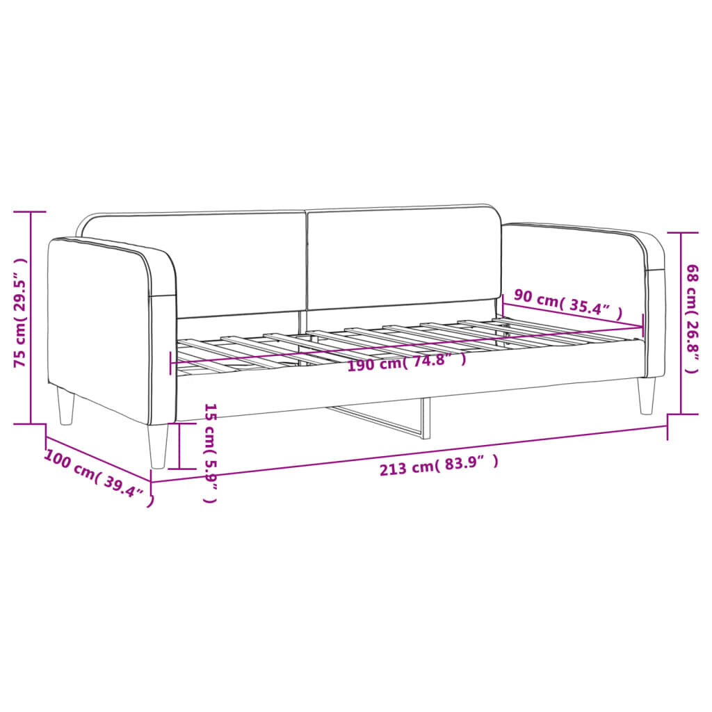 Sofa-lova vidaXL, 90x190 cm, juoda kaina ir informacija | Lovos | pigu.lt