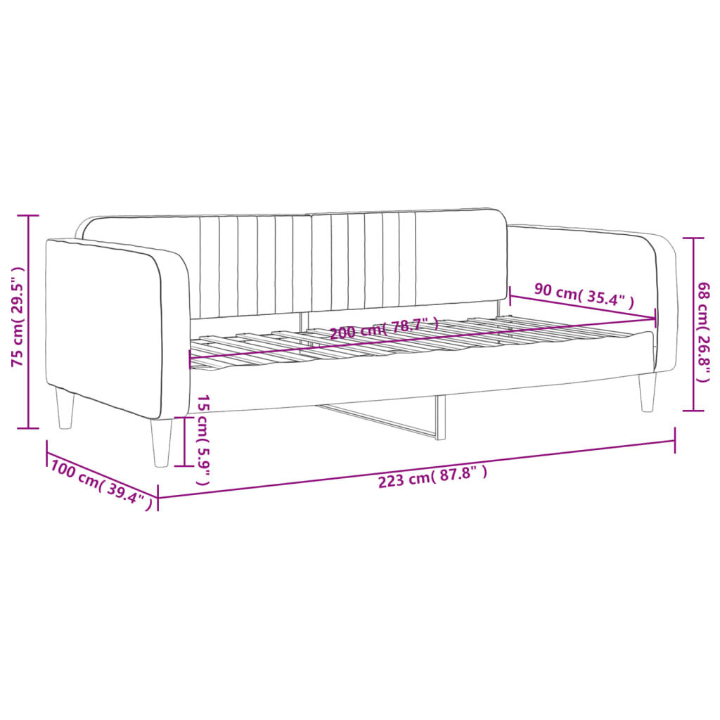 Sofa-lova vidaXL, 90x200 cm, juoda kaina ir informacija | Lovos | pigu.lt