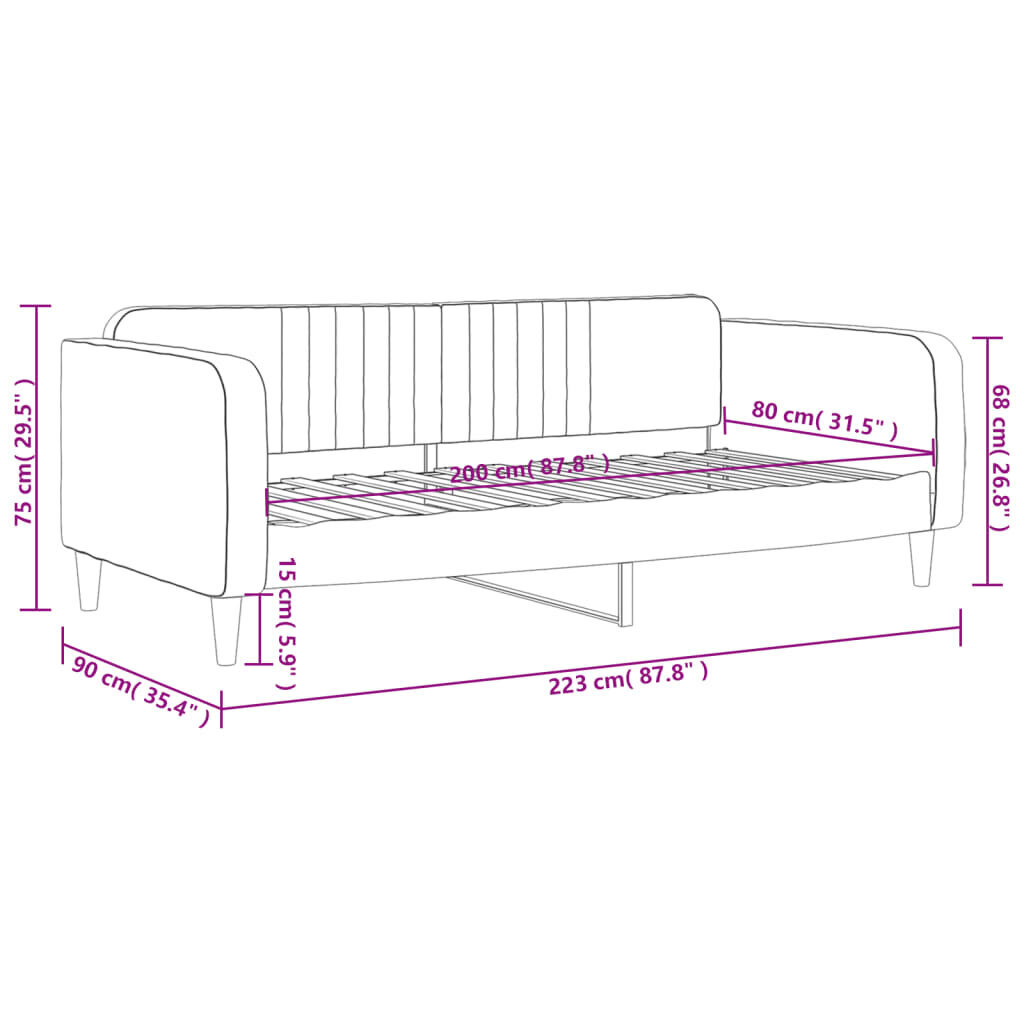 Sofa-lova vidaXL, 80x200 cm, rožinė kaina ir informacija | Lovos | pigu.lt