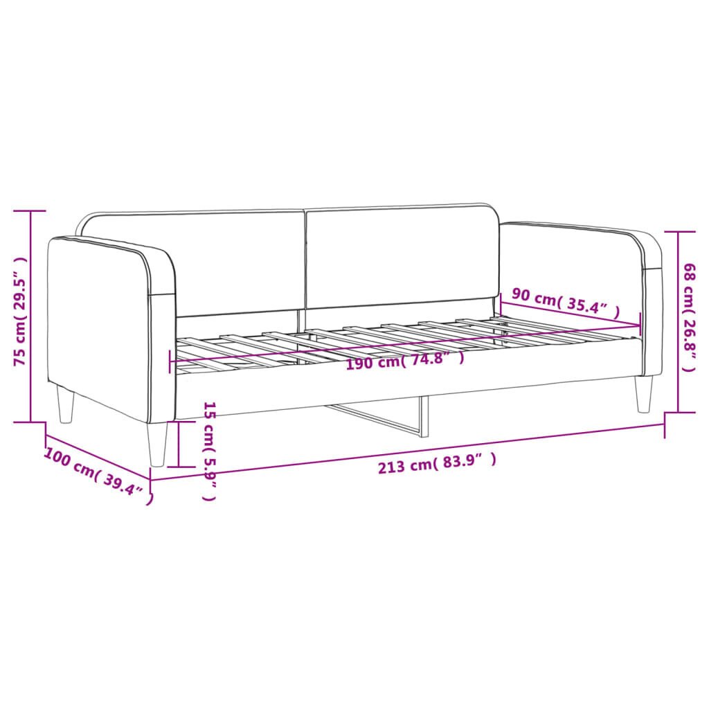 Sofa-lova vidaXL, 90x190 cm, pilka kaina ir informacija | Lovos | pigu.lt