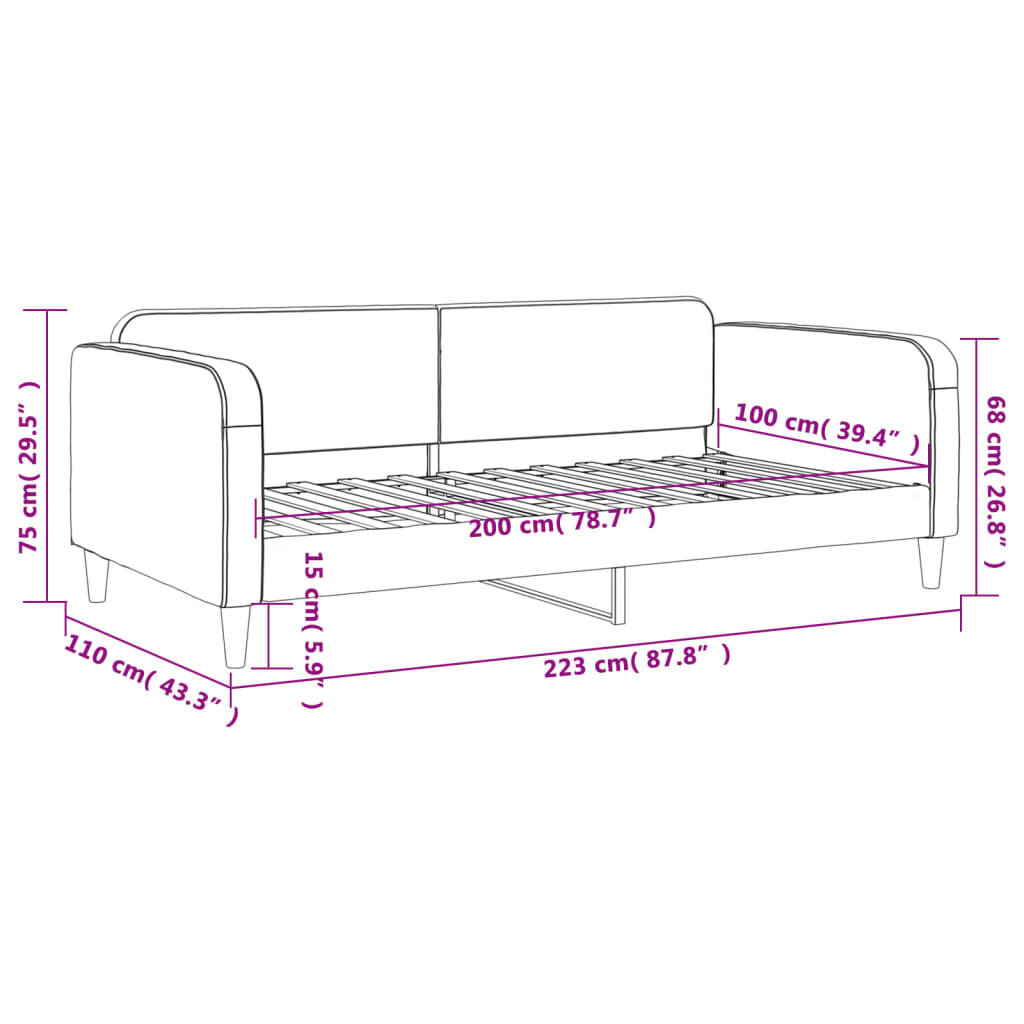 Sofa-lova vidaXL, 100x200 cm, pilka kaina ir informacija | Lovos | pigu.lt