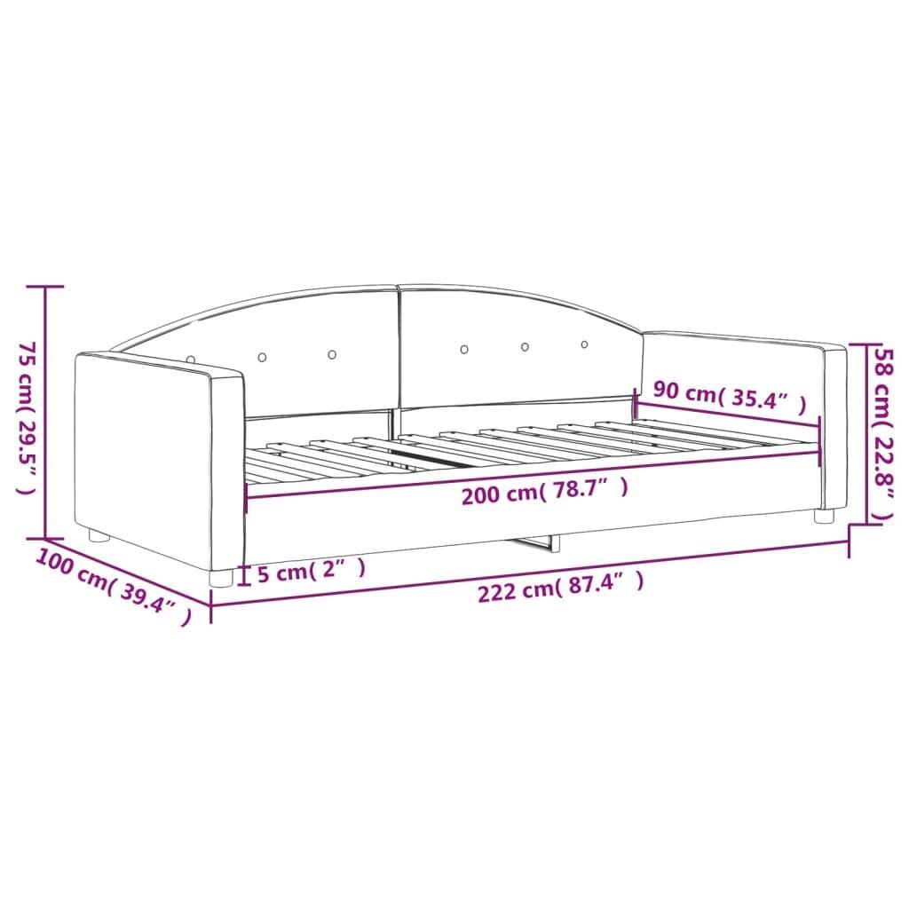 Sofa-lova vidaXL, 90x200 cm, pilka kaina ir informacija | Lovos | pigu.lt