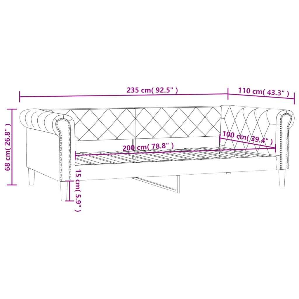 Sofa-lova vidaXL, 100x200 cm, juoda kaina ir informacija | Lovos | pigu.lt