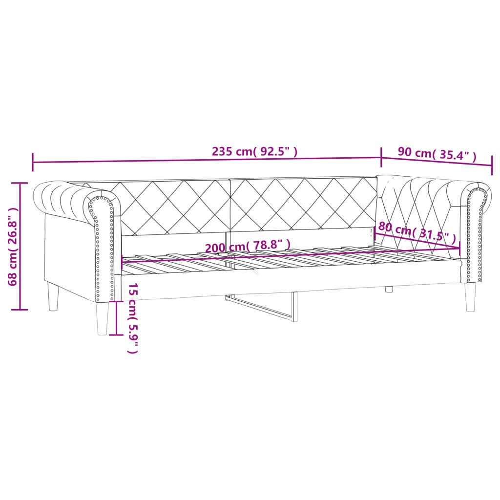 Sofa-lova vidaXL, 80x200 cm, ruda kaina ir informacija | Lovos | pigu.lt