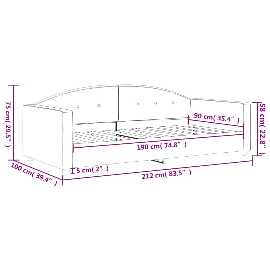 Sofa-lova vidaXL, 90x190 cm, juoda kaina ir informacija | Lovos | pigu.lt