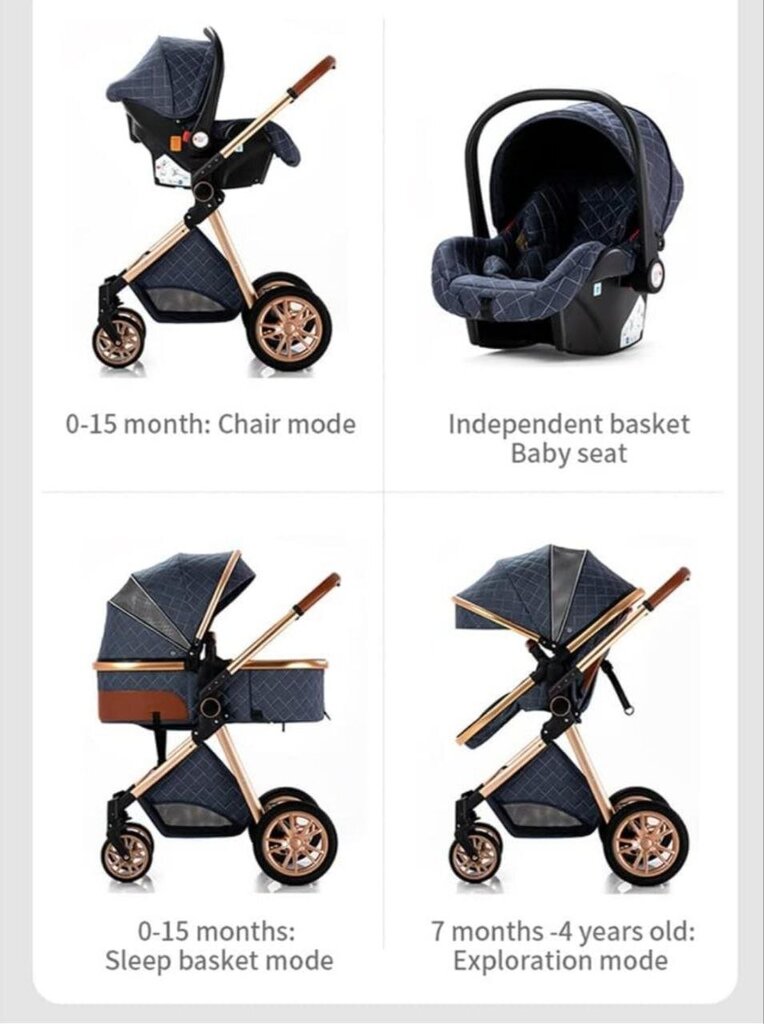 Kūdikių vežimėlis 3in1, smėlio kaina ir informacija | Vežimėliai | pigu.lt