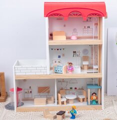 Medinis lėlių namas su liftu ir baldais, rožinis kaina ir informacija | Žaislai mergaitėms | pigu.lt