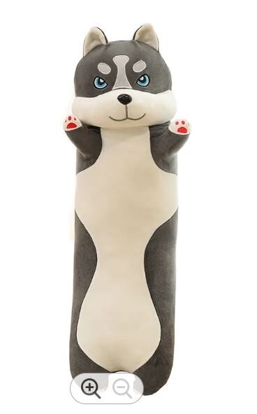 Pliušinis žaislas-pagalvė šuo, pilkas, 70 cm kaina ir informacija | Minkšti (pliušiniai) žaislai | pigu.lt
