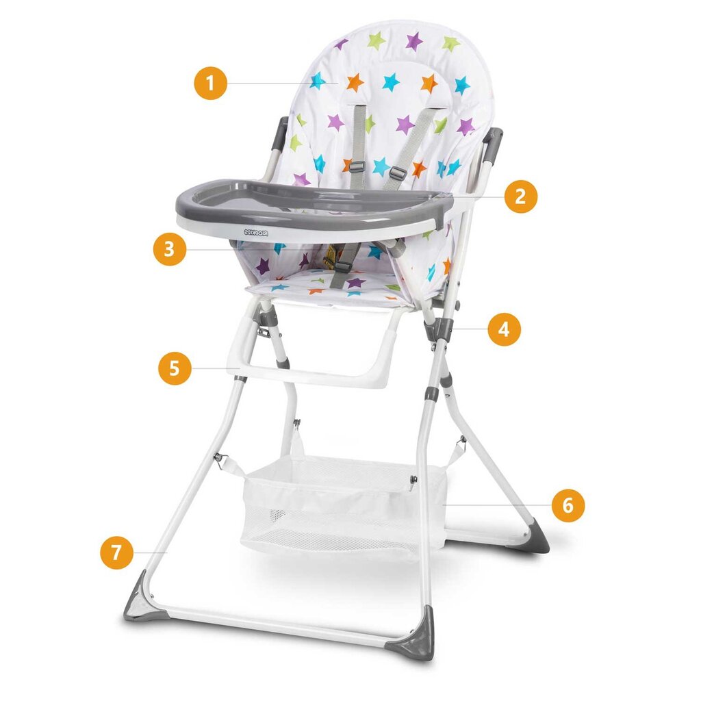 Maitinimo kėdė su žvaigždutėmis Eldo, white/gray цена и информация | Maitinimo kėdutės | pigu.lt