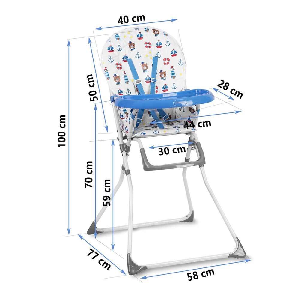 Maitinimo kėdutė su staliuku Ricokids Fando, blue цена и информация | Maitinimo kėdutės | pigu.lt
