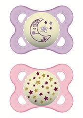 Silikoninis čiulptukas MAM Baby Night Astro Anemone & Quartz Rose, 2-6 mėn, 2 vnt. kaina ir informacija | Čiulptukai | pigu.lt