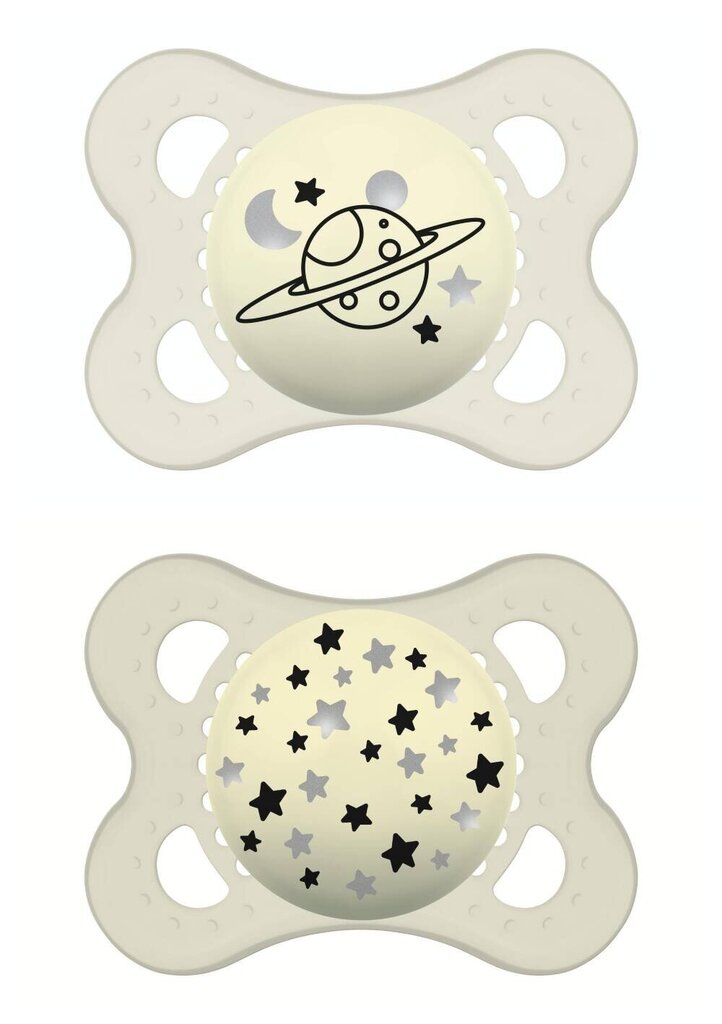 Silikoninis čiulptukas MAM Baby Night Astro Ivory, 2-6 mėn., 2 vnt. kaina ir informacija | Čiulptukai | pigu.lt