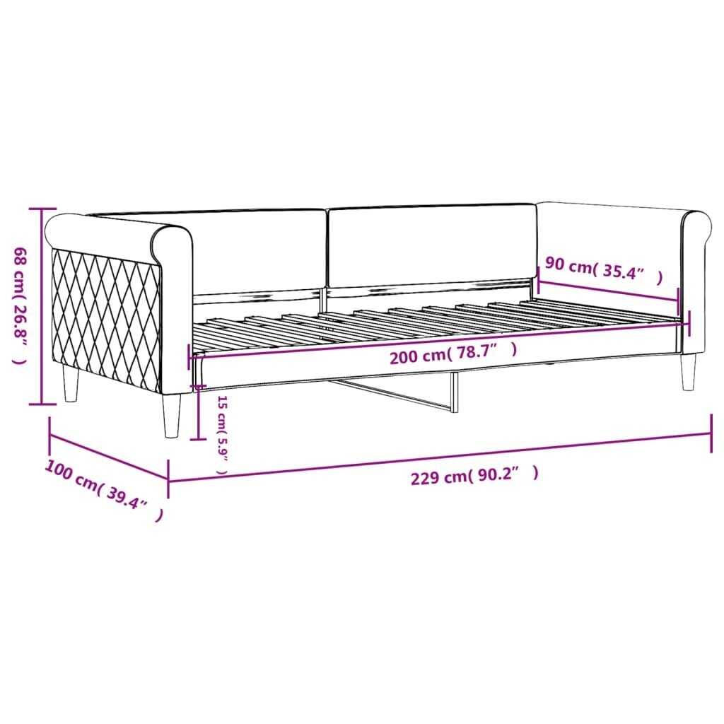 Sofa-lova vidaXL, 90x200 cm, rožinė kaina ir informacija | Lovos | pigu.lt