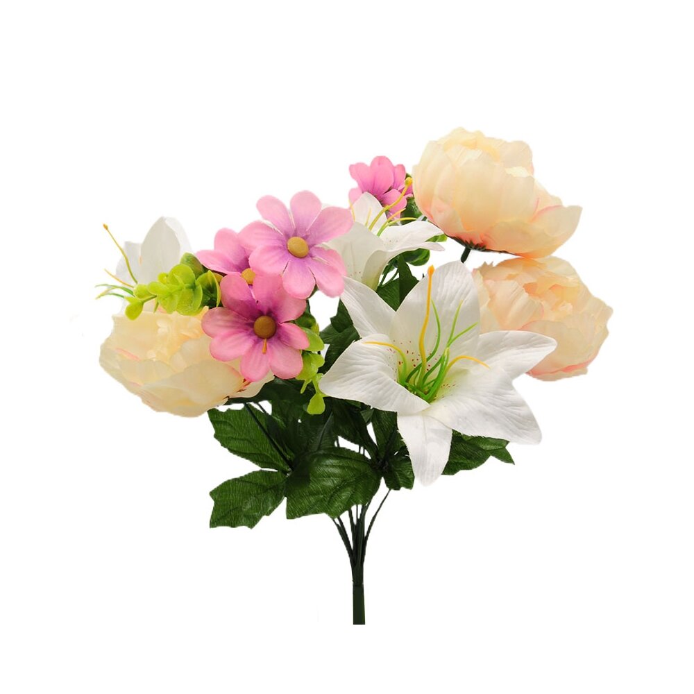 Dirbtinė bijūnų ir lelijų puokštė, 42 cm kaina ir informacija | Dirbtinės gėlės | pigu.lt