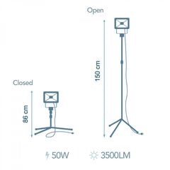 Прожектор с треногой electraline 63440 led 50w / 3500lm / кабель ip65 цена и информация | Фонари и прожекторы | pigu.lt