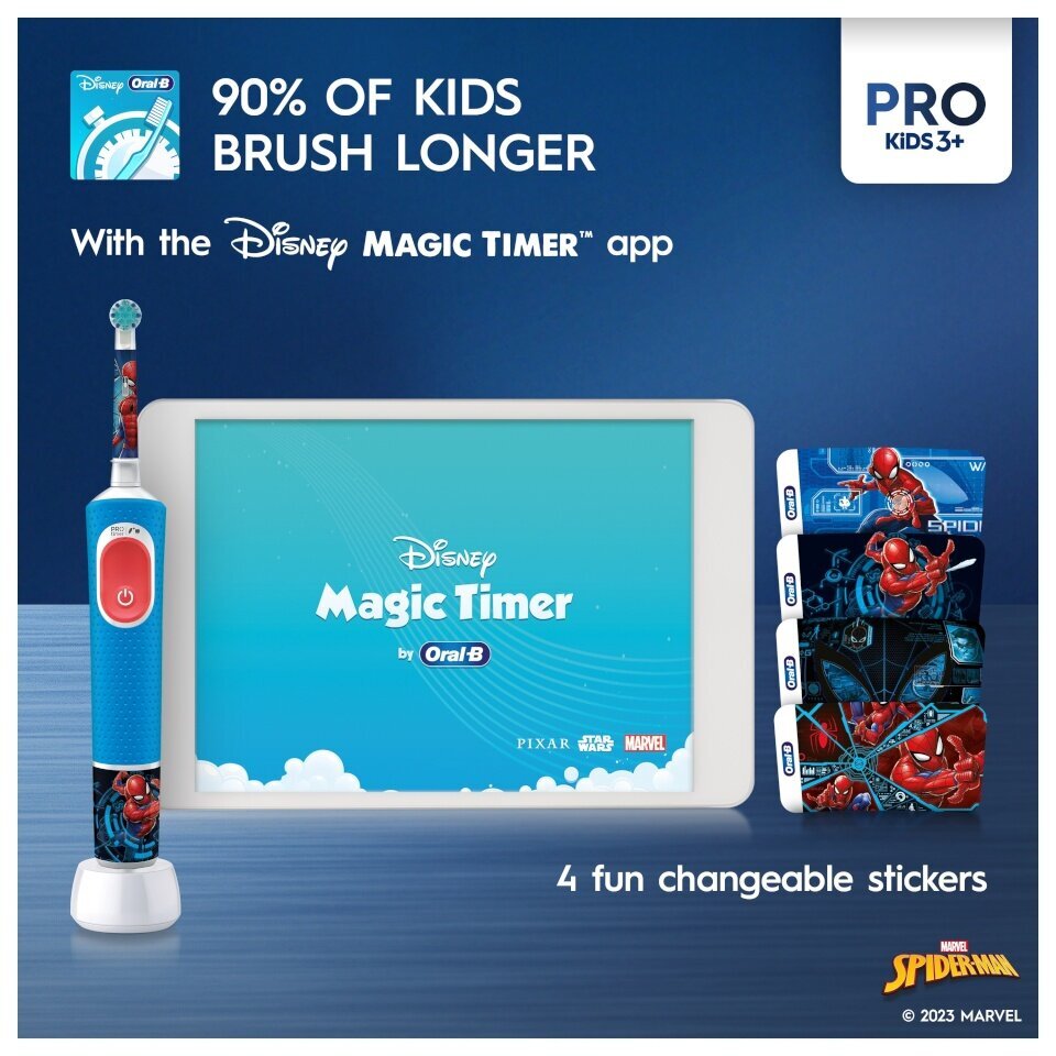 Oral-B Vitality Pro Kids 3+ Spiderman kaina ir informacija | Elektriniai dantų šepetėliai | pigu.lt