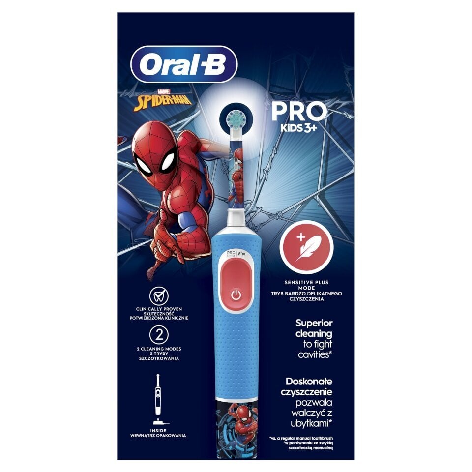 Oral-B Vitality Pro Kids 3+ Spiderman kaina ir informacija | Elektriniai dantų šepetėliai | pigu.lt
