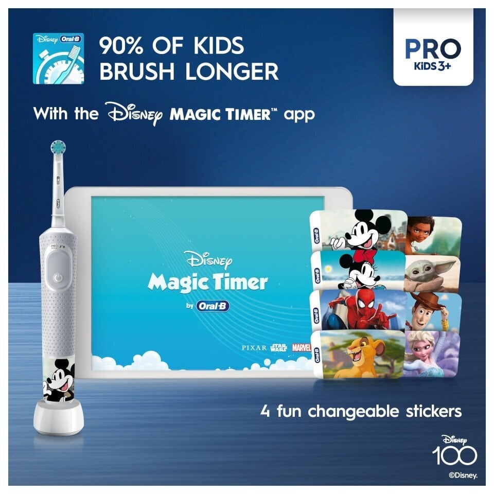 Oral-B Vitality Pro Kids 3+ Disney 100 + Travel Case kaina ir informacija | Elektriniai dantų šepetėliai | pigu.lt