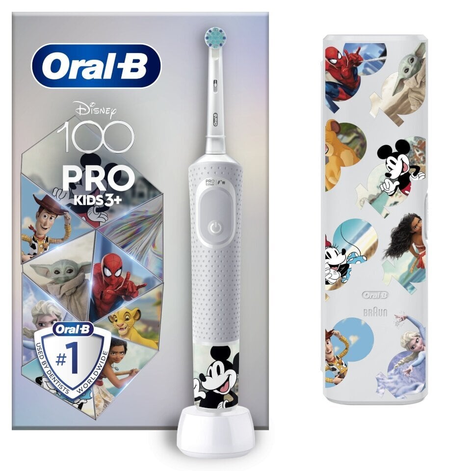 Oral-B Vitality Pro Kids 3+ Disney 100 + Travel Case цена и информация | Elektriniai dantų šepetėliai | pigu.lt