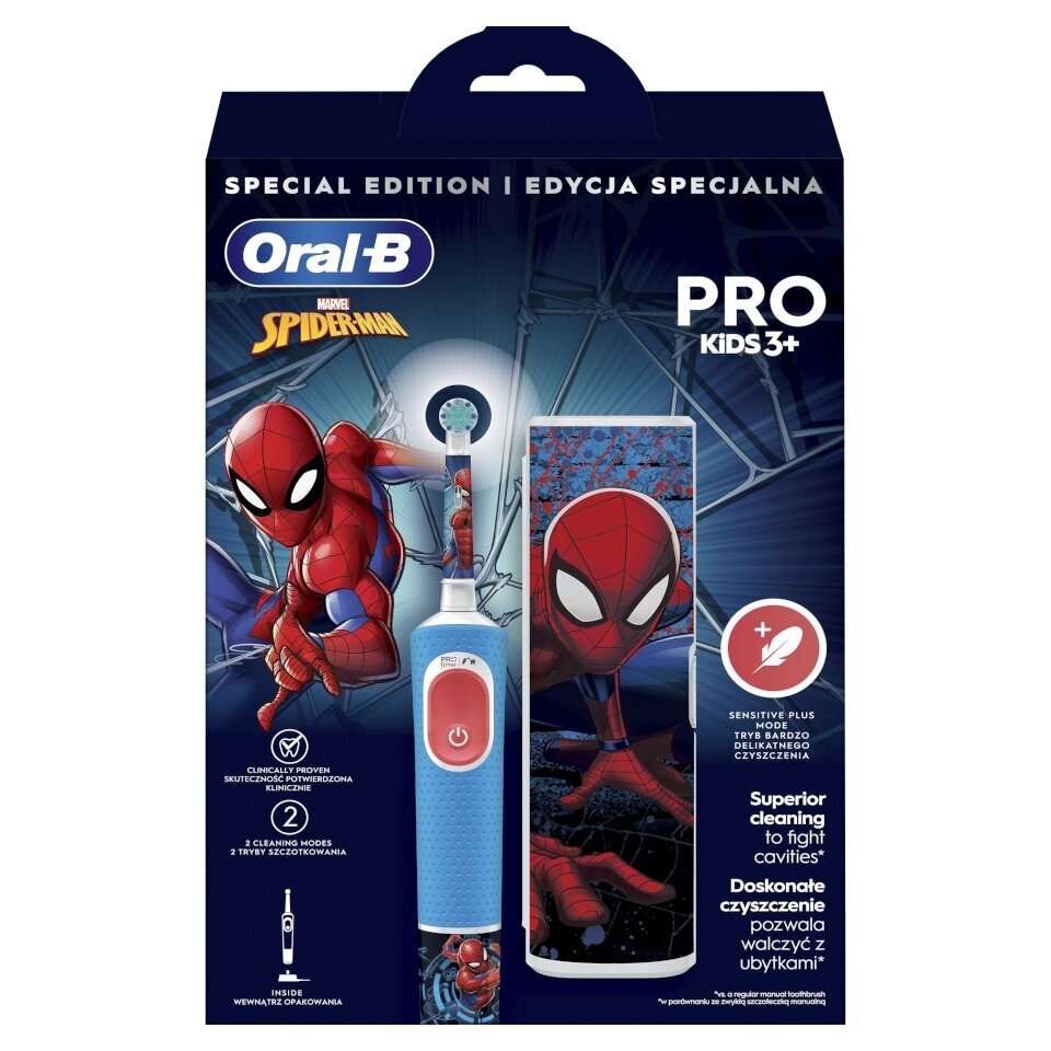Oral-B Vitality Pro Kids 3+ Spiderman + Travel Case цена и информация | Elektriniai dantų šepetėliai | pigu.lt