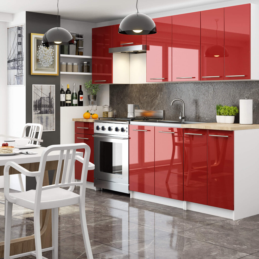 Virtuvinė spintelė Akord Oliwia W30, balta/raudona kaina ir informacija | Virtuvinės spintelės | pigu.lt