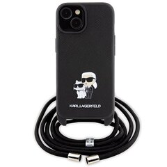 Karl Lagerfeld KLHCP15SSAKCPSK iPhone 15 6.1" hardcase czarny|black Crossbody Saffiano Metal Pin Karl & Choupette цена и информация | Чехлы для телефонов | pigu.lt