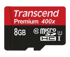 Atminties kortelė Transcend 8GB MicroSDHC Class10 UHS-1 + adapteris   kaina ir informacija | Atminties kortelės fotoaparatams, kameroms | pigu.lt