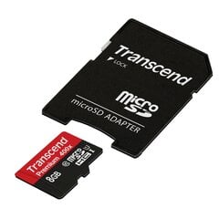 Карта памяти Transcend 8GB MicroSDHC Class10 UHS-1 + адаптер   цена и информация | Карты памяти для фотоаппаратов, камер | pigu.lt