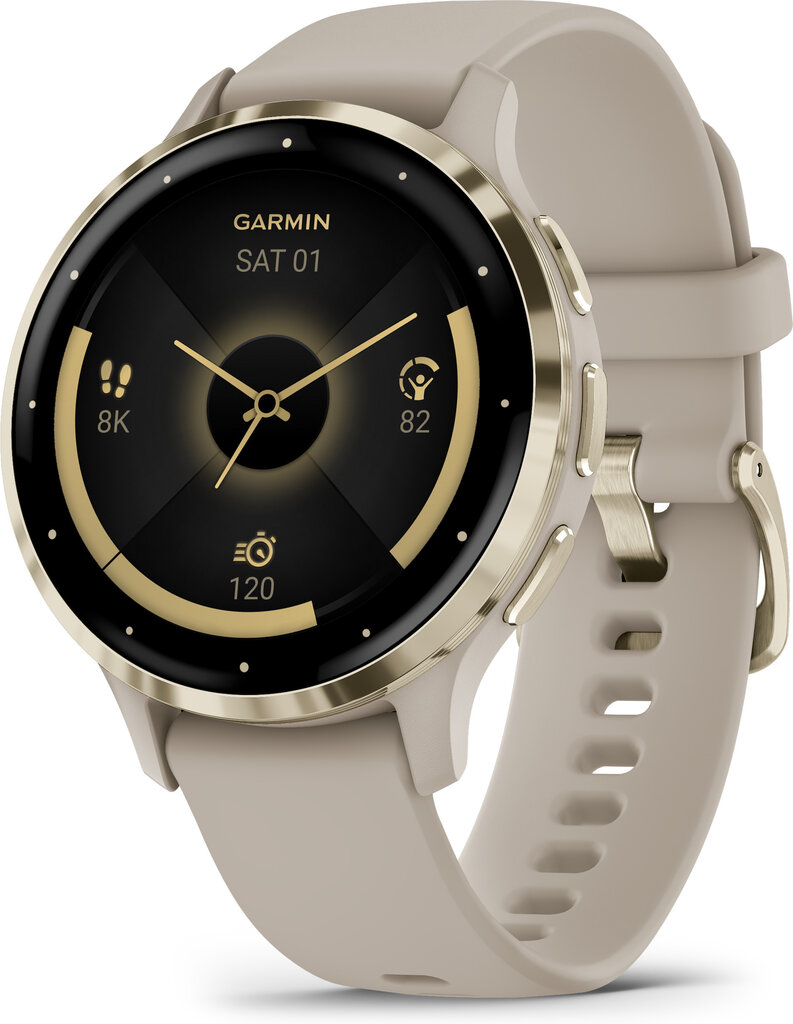 Garmin Venu® 3S Soft Gold Stainless Steel Bezel with French Gray Case and Silicone Band цена и информация | Išmanieji laikrodžiai (smartwatch) | pigu.lt