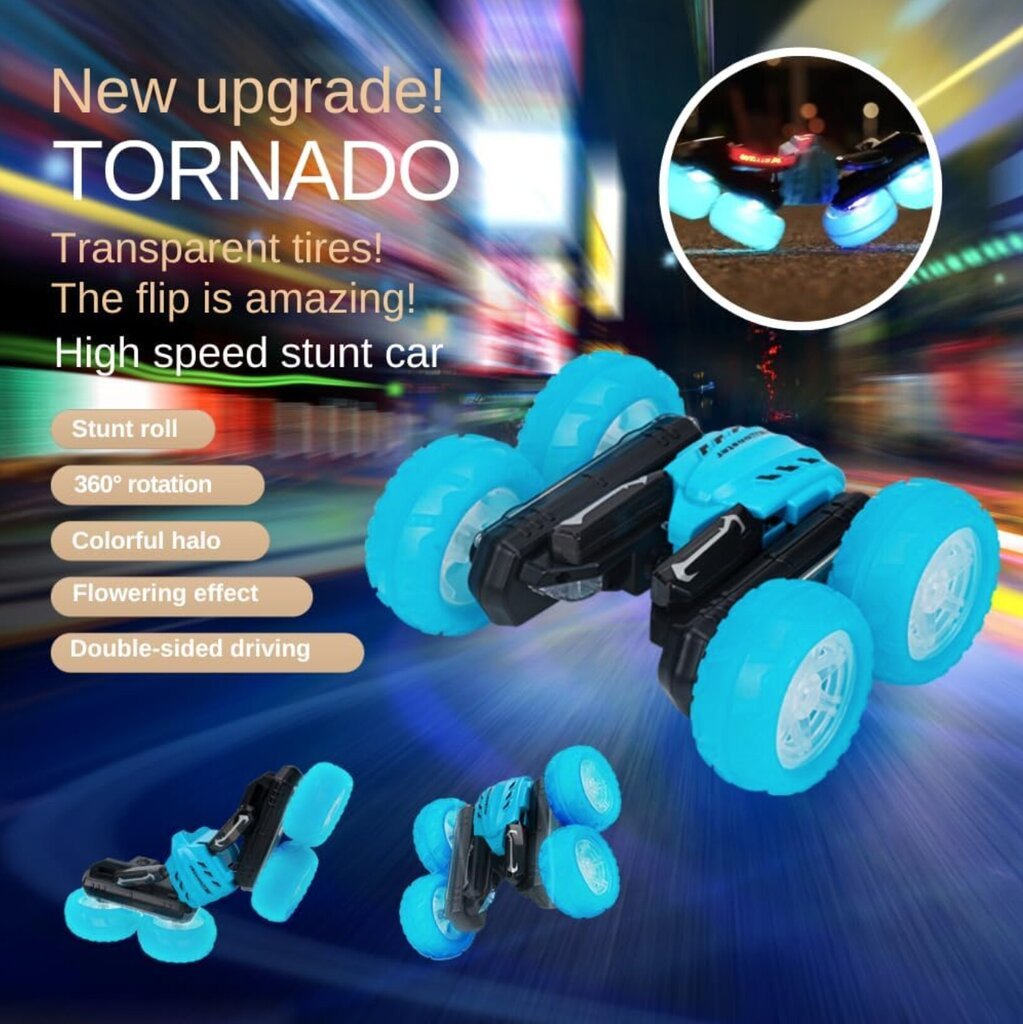 RC triukinis automobilis su LED apšvietimu ir 3D teksto projektoriumi Tornado Stunt Car kaina ir informacija | Žaislai berniukams | pigu.lt